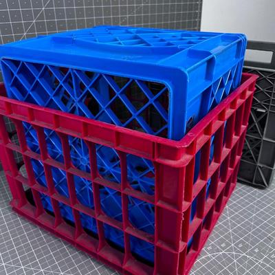 (3) Milk Crates: Red, Gray and Blue