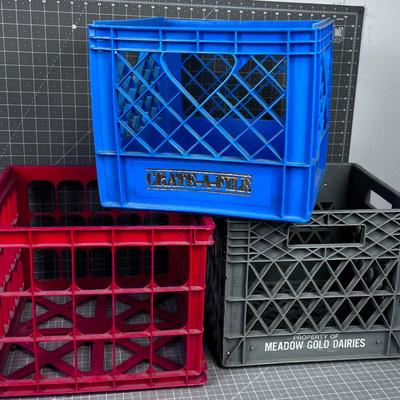 (3) Milk Crates: Red, Gray and Blue