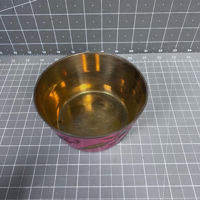 Brass Enamel Jar Pink & Red Color