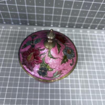Brass Enamel Jar Pink & Red Color