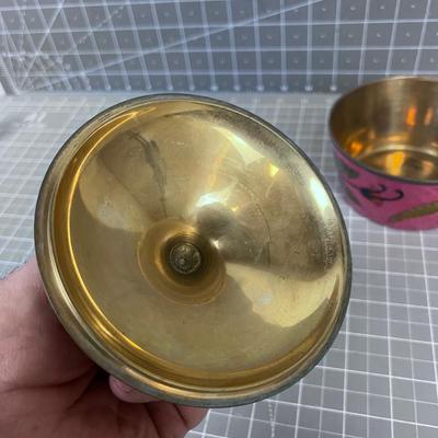 Brass Enamel Jar Pink & Red Color