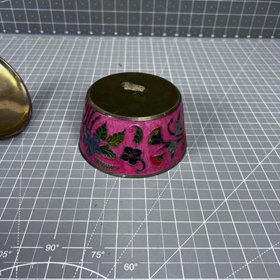 Brass Enamel Jar Pink & Red Color