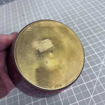 Brass Enamel Jar Pink & Red Color