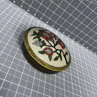 Brass Enamel Jar Taupe Color, No Knob Lid