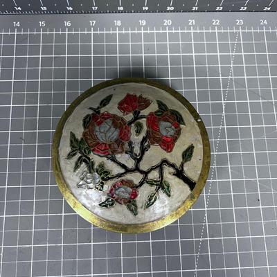 Brass Enamel Jar Taupe Color, No Knob Lid