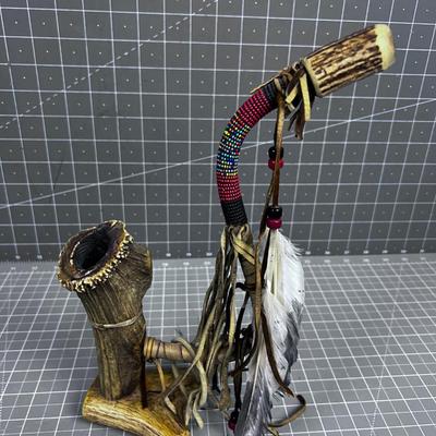 NATIVE PEACE PIPE, Hand Crafted 