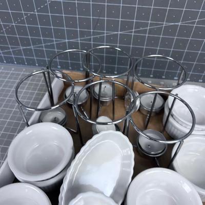 Lots of Ramekins with Votive Chaffing Candle Heaters (Crab / Lobster Butter) 
