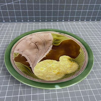 Antique Green Gold Majolica Plate by MITON 