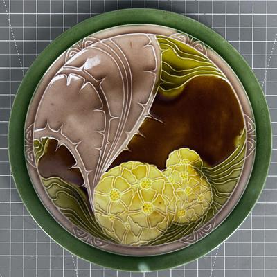 Antique Green Gold Majolica Plate by MITON 