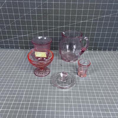 Mixed Lot of PINK Depression Glass (5) 