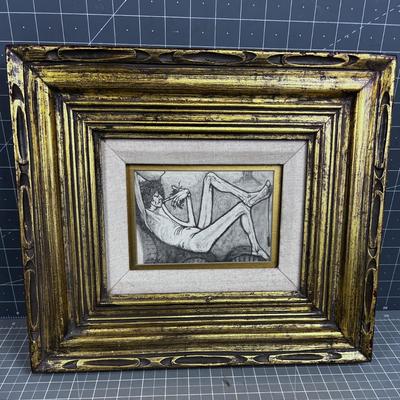Charcoal Pencil Drawing Framed and Matted NAKED! 