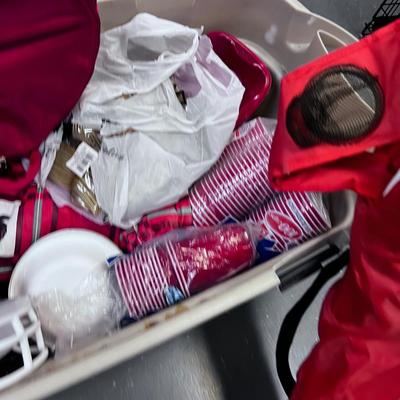 U of U Tail Gate Party-In-A-Box: Cups, Napkins, Cutlery, Chair, Garbage Etc.