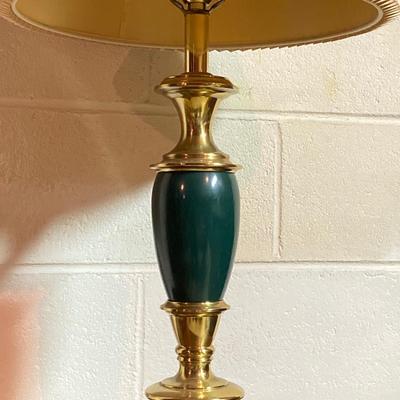 LOT 64: Pair of Brass / Green Table Lamps