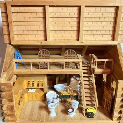 LOT 69: Handcrafted Wooden Doll House and Accessories