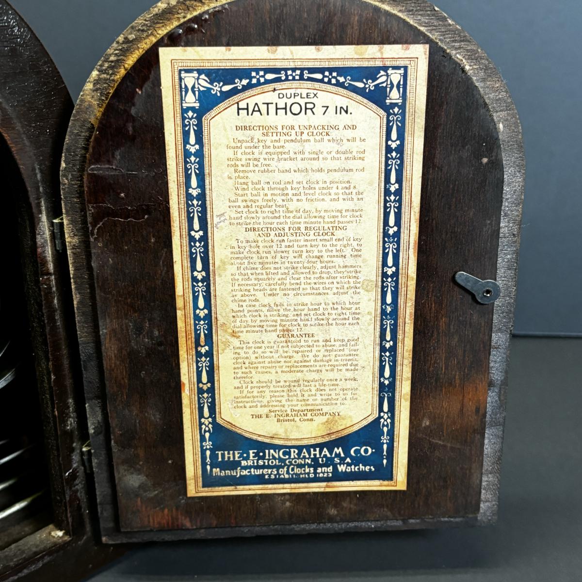 LOT 166 Ingraham Duplex Hathor 7" Eight Day Chime Mantle Clock