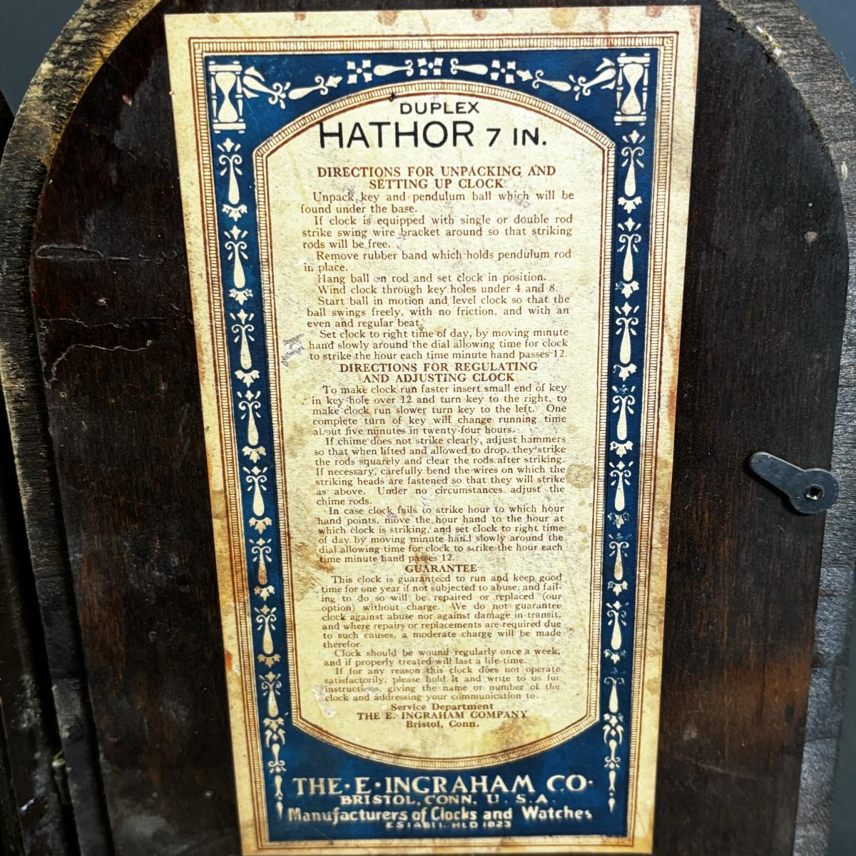 LOT 166 Ingraham Duplex Hathor 7" Eight Day Chime Mantle Clock