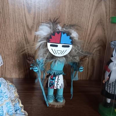 KACHINA (SUNFACE) AND 2 OTHER DOLLS FROM OTHER COUNTRIES