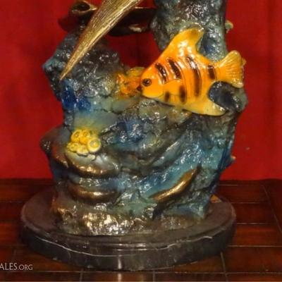 LOT 102: HUGE PATINATED BRONZE TUNA SCULPTURE ON MARBLE BASE