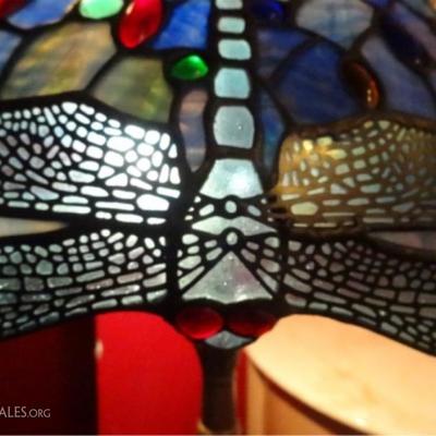 LOT 15: TIFFANY STYLE LEADED GLASS DRAGONFLY FLOOR LAMP