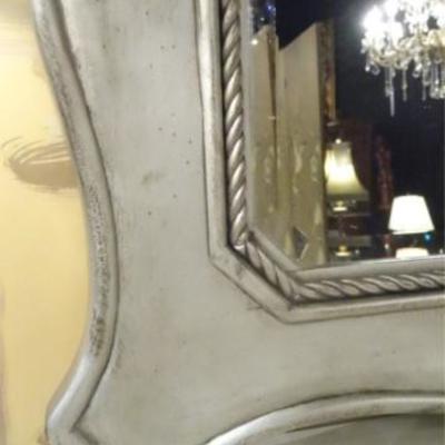 LOT 81A: LARGE SILVER FINISH WOOD MIRROR