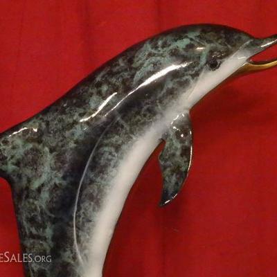 LOT 56B: LARGE PATINATED BRONZE SCULPTURE, 2 DOLPHINS
