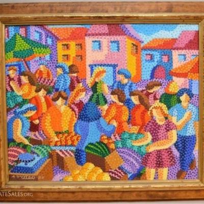 LOT 81: ALAIN VISTOSI OIL ON CANVAS PAINTING, FRENCH MARKETPLACE