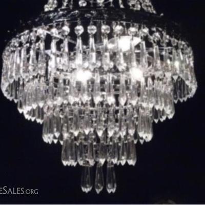 LOT 139: FRENCH EMPIRE STYLE CRYSTAL CHANDELIER, SILVER FINISH