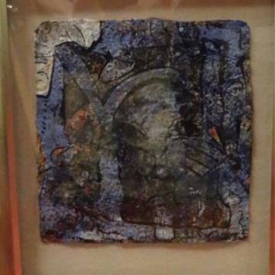 LOT 94D: ALEXANDER GORE OIL ON PAPER PAINTING, ABSTRACT BLUE FACE