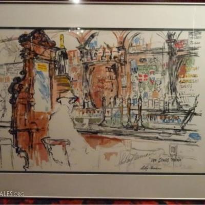 LOT 79A: LARGE LEROY NEIMAN SERIGRAPH, STAG'S HEAD BAR SCENE, HAND SIGNED