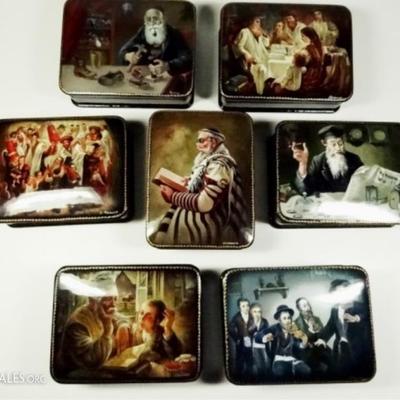 LOT 33A: 7 PC RUSSIAN HAND PAINTED LACQUERED BOXES, ARTIST SIGNED
