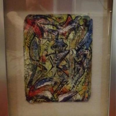 LOT 96F: ALEXANDER GORE OIL ON PAPER PAINTING, ABSTRACT MULTI COLOR FACE