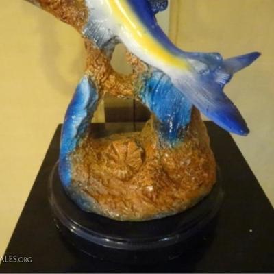 LOT 16: LARGE PATINATED BRONZE SAILFISH SCULPTURE WITH SMALL FISH