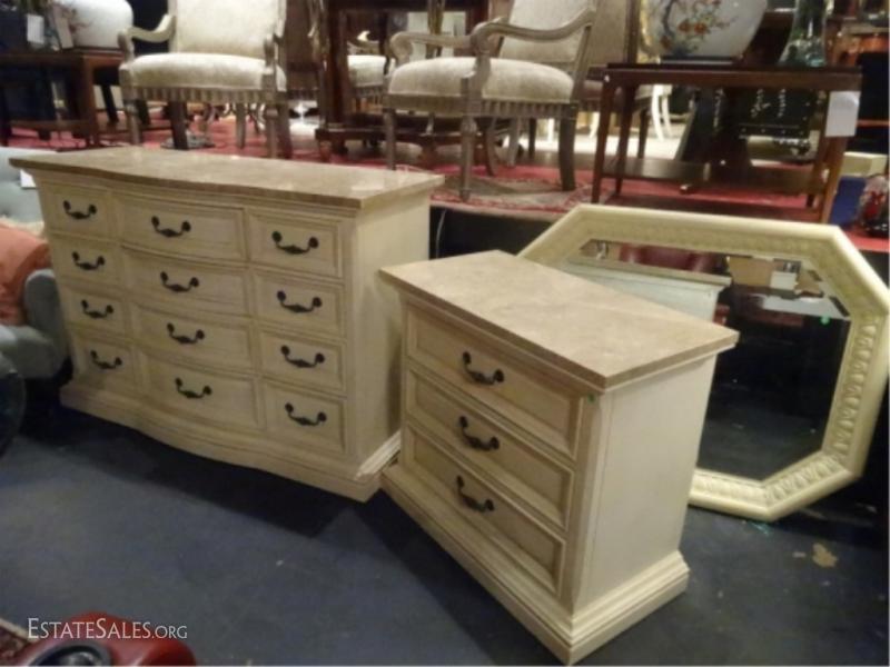 Lot 94a 3 Pc Drexel Heritage Bedroom Marble Top Dresser