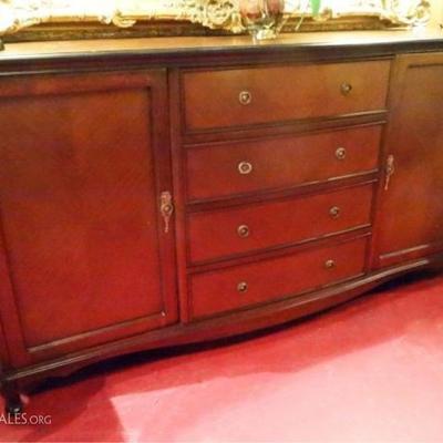 LOT 55B: WOOD SIDEBOARD, 4 DRAWERS FLANKED BY TWIN CABINETS