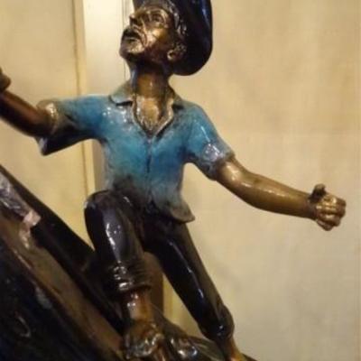 LOT 118: LARGE PATINATED BRONZE SCULPTURE, MARLIN AND FISHERMAN