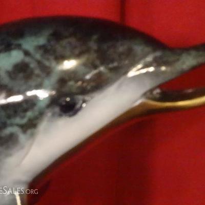 LOT 56B: LARGE PATINATED BRONZE SCULPTURE, 2 DOLPHINS