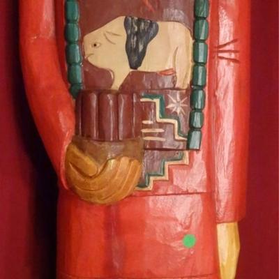 LOT 67B: LIFE SIZE CARVED WOOD NATIVE AMERICAN CHIEF SCULPTURE