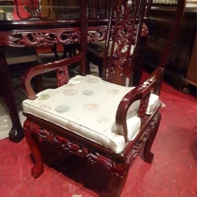 LOT 84A: 9 PC CHINESE ROSEWOOD DINING TABLE W/ 8 CHAIRS. MOTHER OF PEARL INLAY