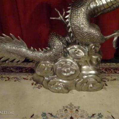 LOT 120B: HUGE SILVER PATINATED BRONZE CHINESE DRAGON SCULPTURE /FOUNTAIN