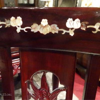 LOT 84A: 9 PC CHINESE ROSEWOOD DINING TABLE W/ 8 CHAIRS. MOTHER OF PEARL INLAY