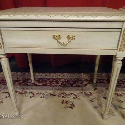 LOT 63A: PAIR VINTAGE LOUIS XVI STYLE TABLES, WHITE AND GOLD FINISH