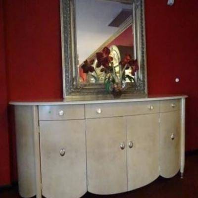LOT 83: HENREDON MARBLE TOP SIDEBOARD, BOW FRONT, MARBLE TOP