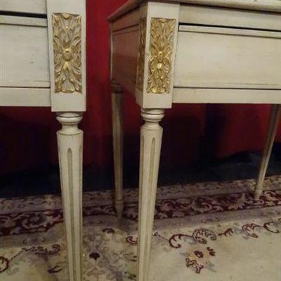 LOT 63A: PAIR VINTAGE LOUIS XVI STYLE TABLES, WHITE AND GOLD FINISH