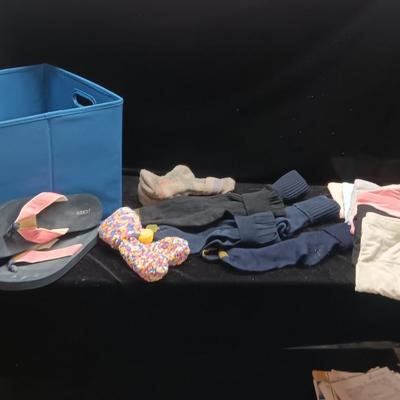 LADIES SOCKS, PANTIES, FLIP FLOPS AND CLOTH STORAGE BOX