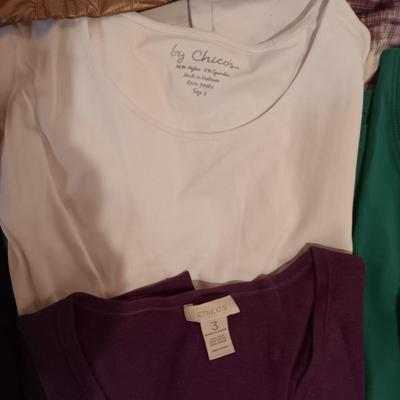 MOSTLY CHICOS 3/16 LADIES SHIRTS, VEST, BATHROBE PLUS CAPRIS