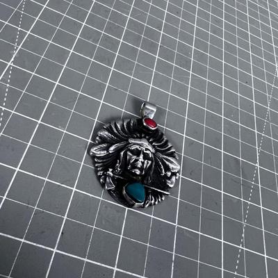 Silver Turquoise & Coral Pendant 