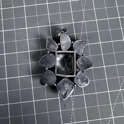 Large Pendant, With Cut Glass, Turquoise and Silver 