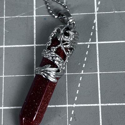 Gold Stone Rust Colored Pointer Crystal in a Dragon Pendant 