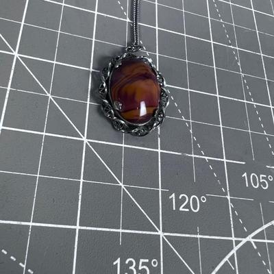 Sterling Silver Pendant with Chain, Jasper? 