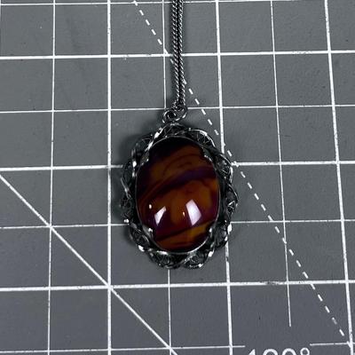 Sterling Silver Pendant with Chain, Jasper? 